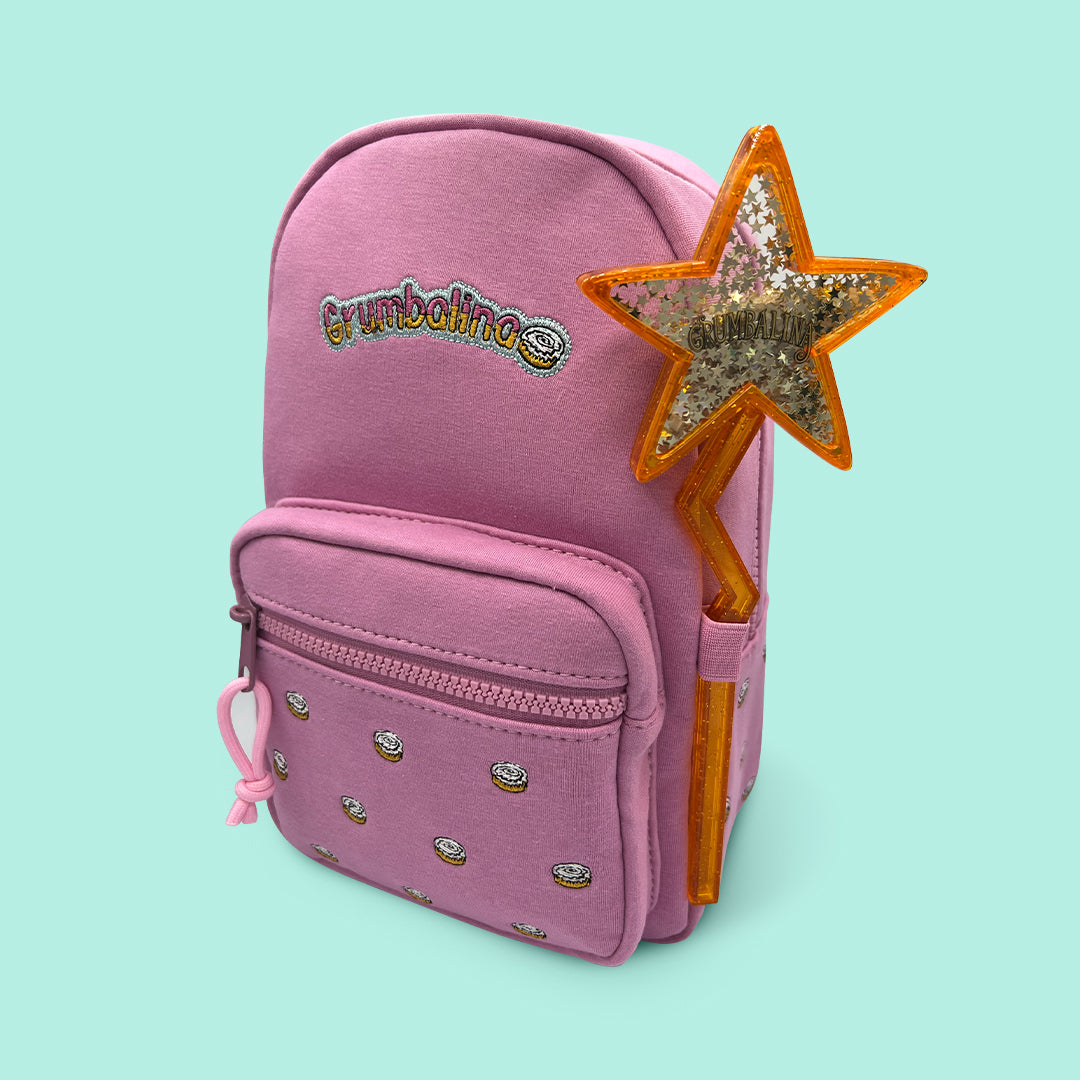 blush mini backpack Grumbalina Pink Honey Bun Backpack with Wand